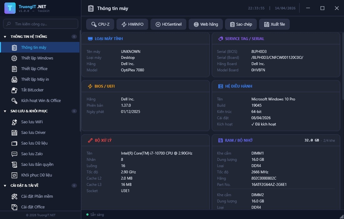 Ảnh minh họa: Thông tin máy